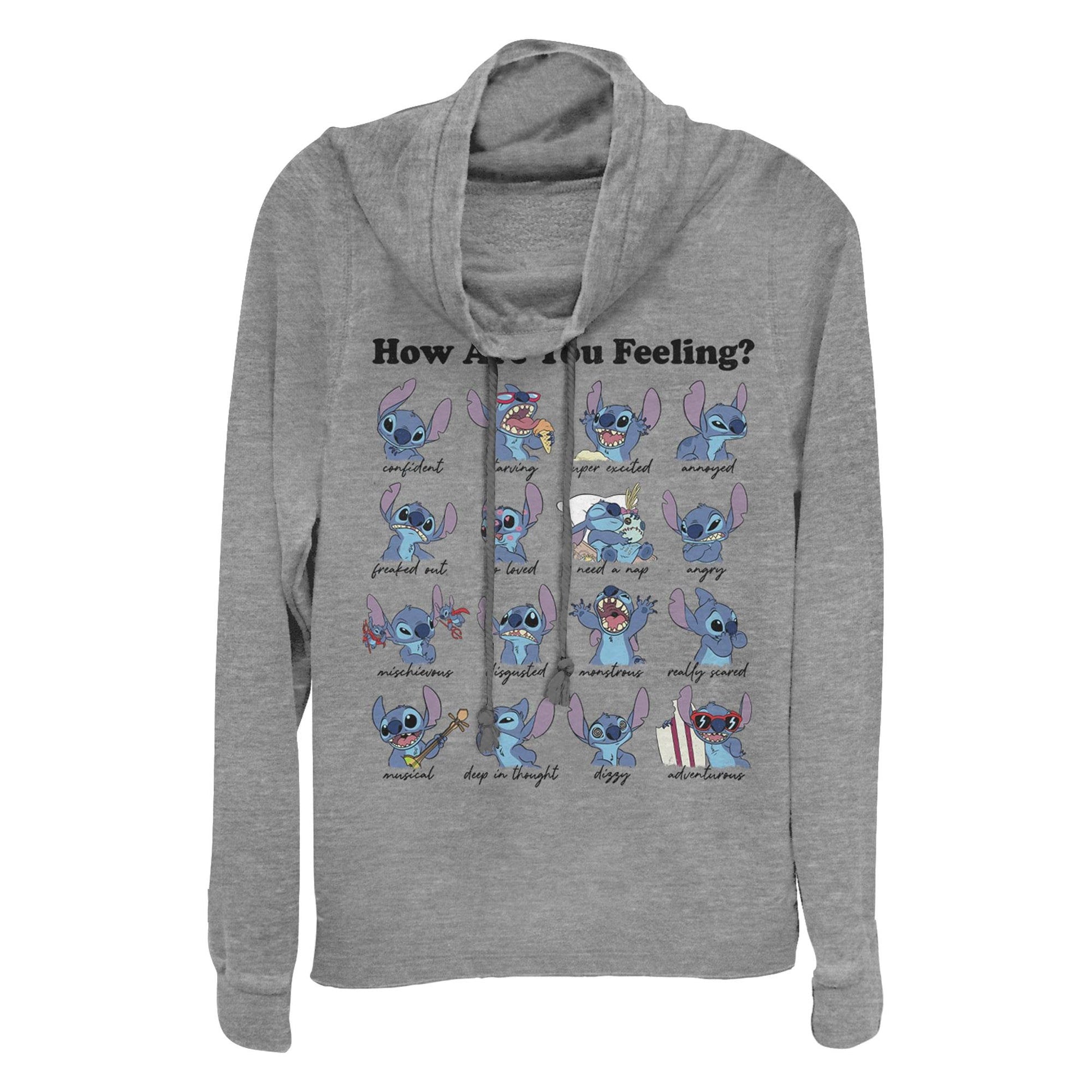Junior's Disney STITCH MOODS Cowl Neck - MARVEL PRODUCTS AND MORE