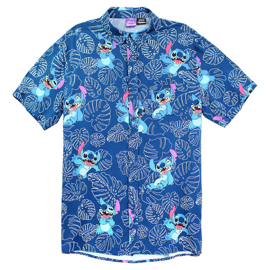Men's Disney STITCH PLANTS REPEAT Button Up Woven - MARVEL PRODUCTS AND MORE