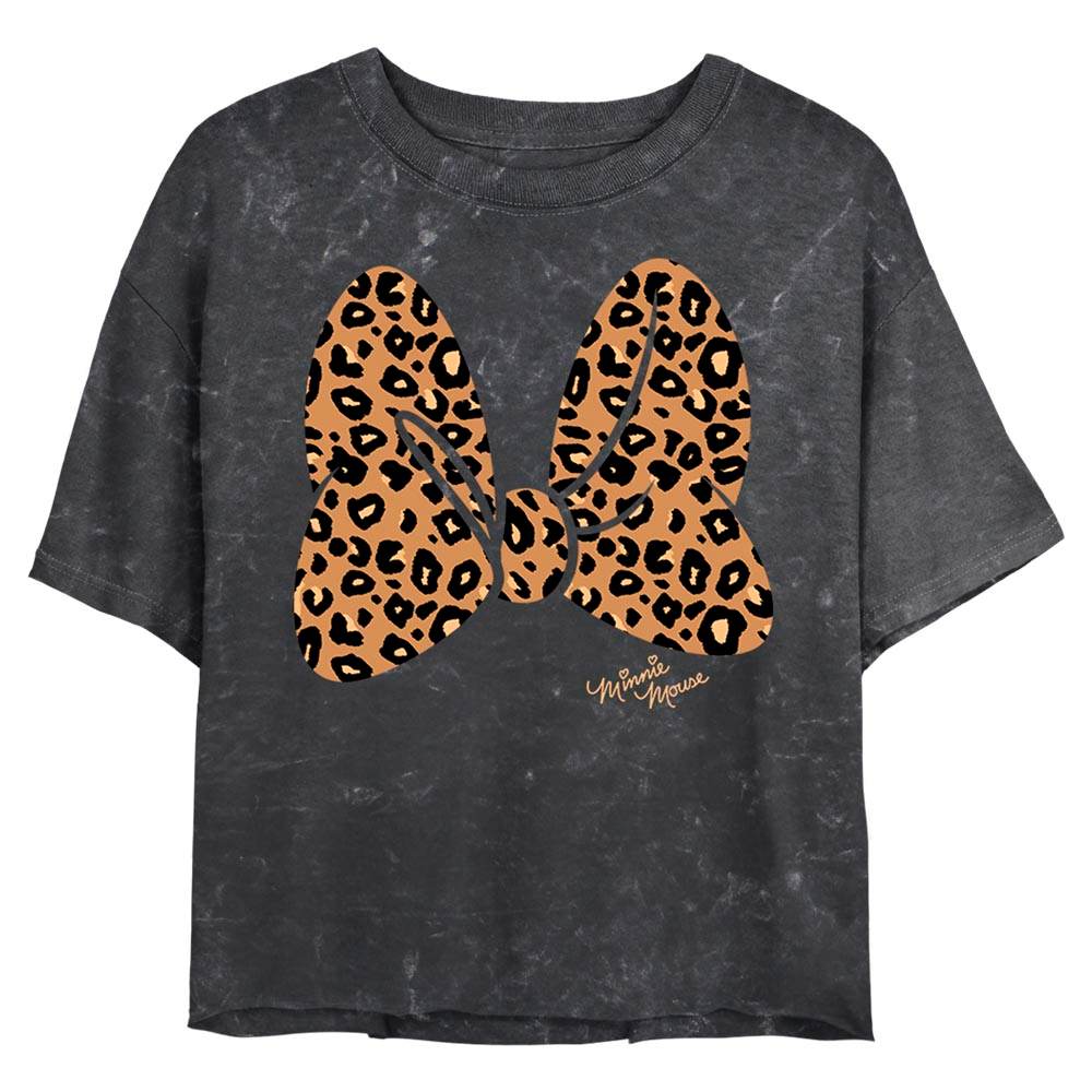 Junior's Disney Cheetah Print Minnie Mouse Bow Mineral Wash Crop Top - MARVEL PRODUCTS AND MORE