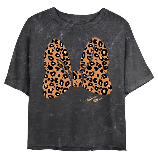 Junior's Disney Cheetah Print Minnie Mouse Bow Mineral Wash Crop Top - MARVEL PRODUCTS AND MORE