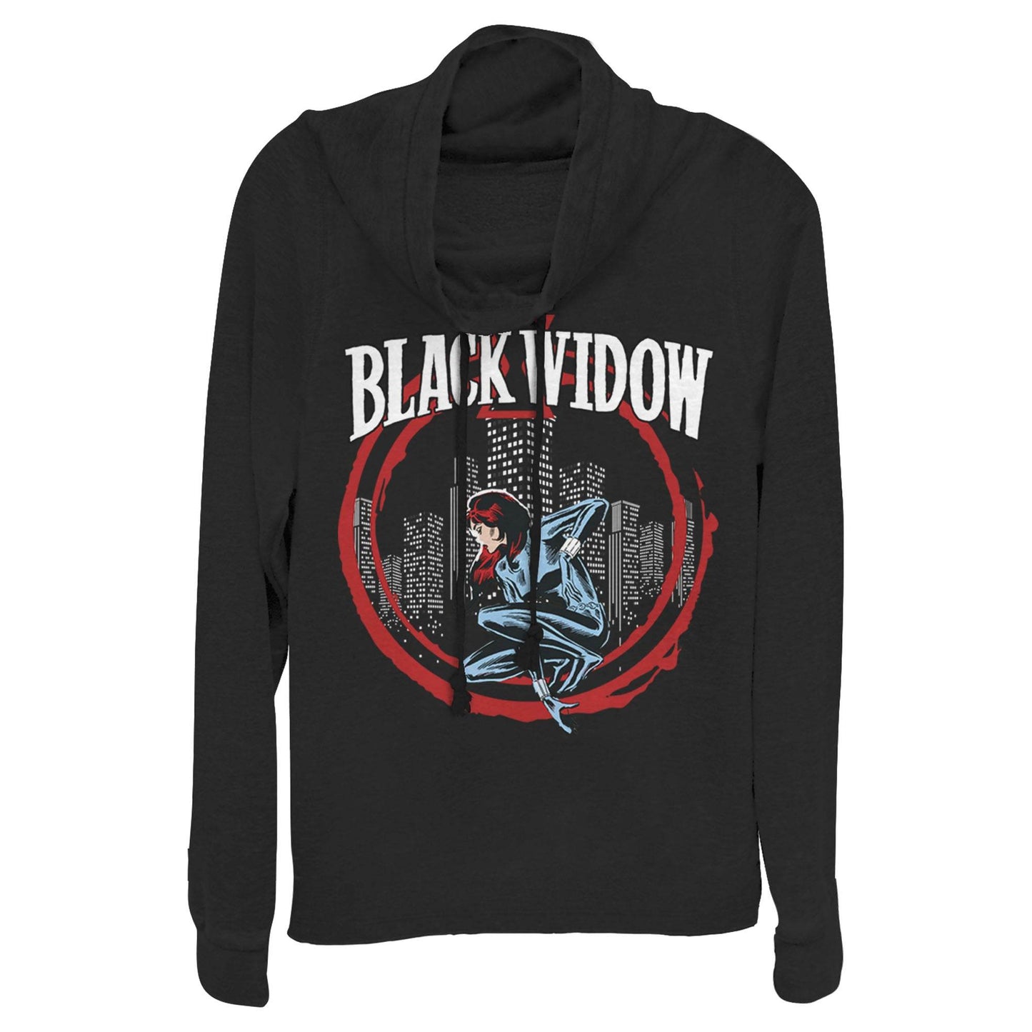 Junior's Marvel Widow in Circle Cowl Neck - MARVEL PRODUCTS AND MORE