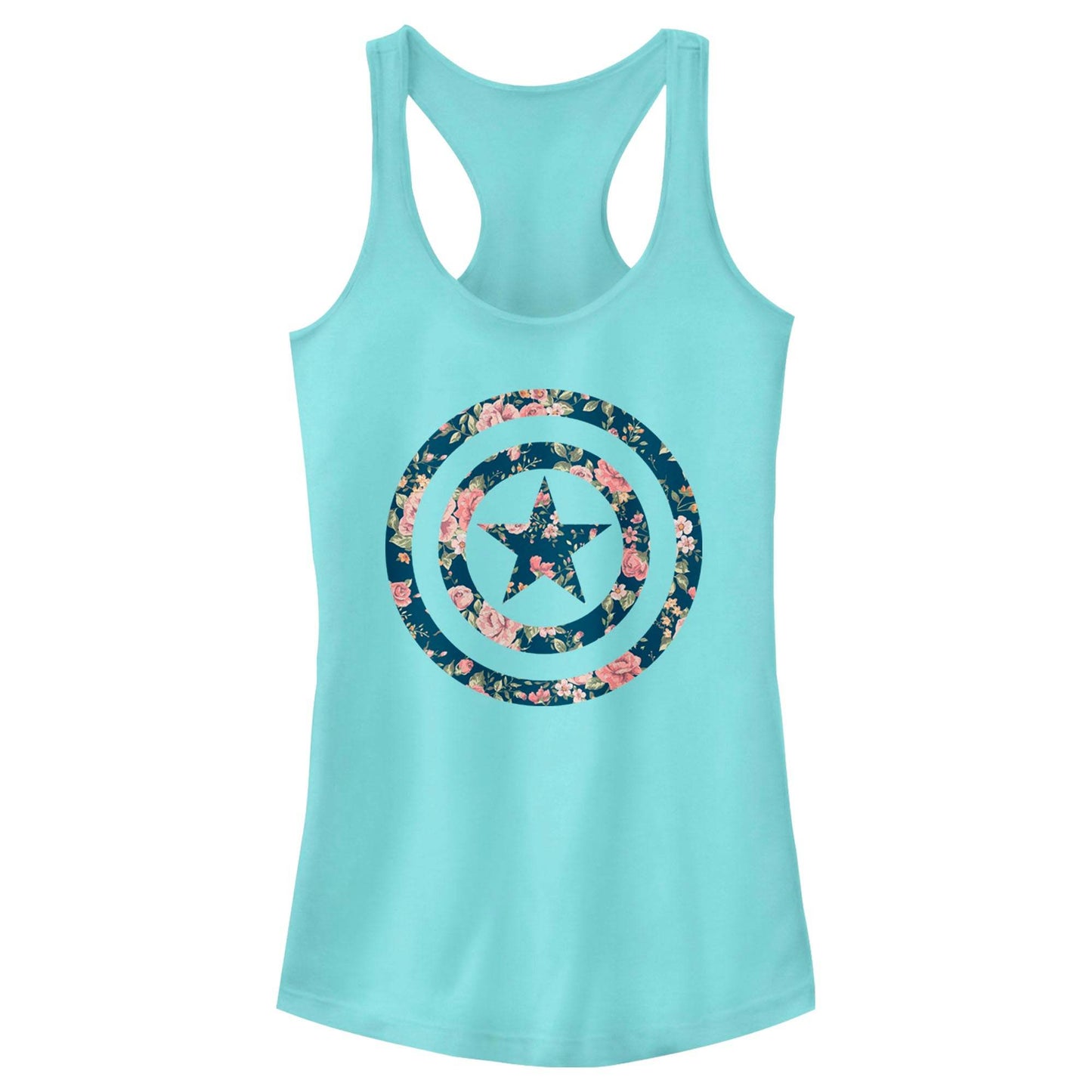 Junior's Marvel Captain Floral Tank Top - MARVEL PRODUCTS AND MORE