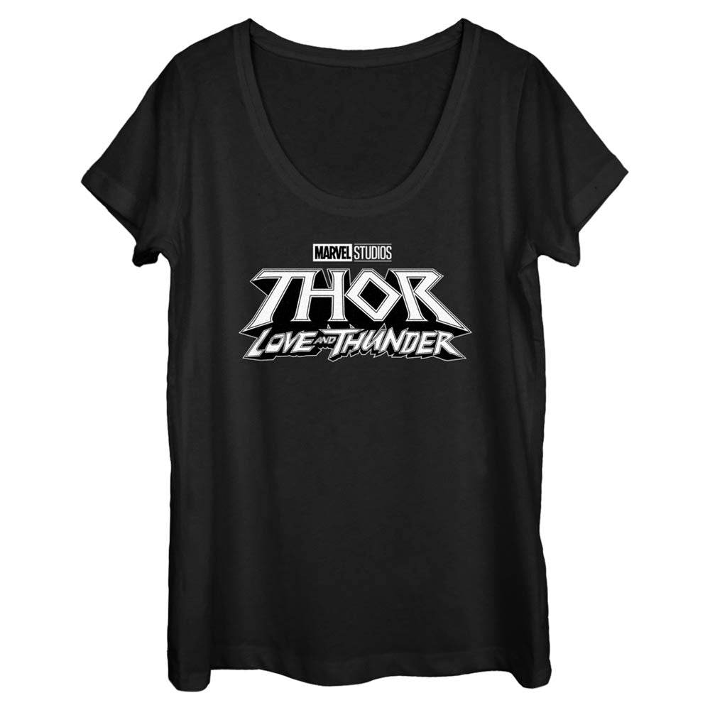 Women's Marvel Black Logo Scoop Neck T-Shirt - MARVEL PRODUCTS AND MORE