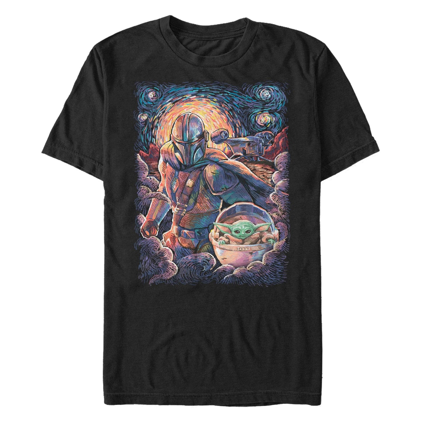 Men's Star Wars Mando Child Razor Painty Stars T-Shirt - MARVEL PRODUCTS AND MORE