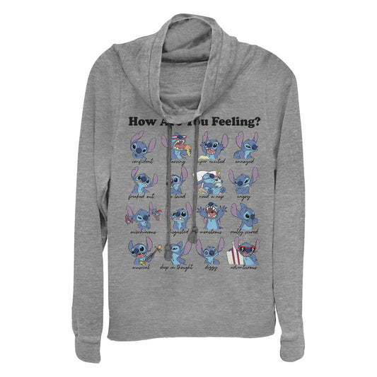 Junior's Disney STITCH MOODS Cowl Neck - MARVEL PRODUCTS AND MORE
