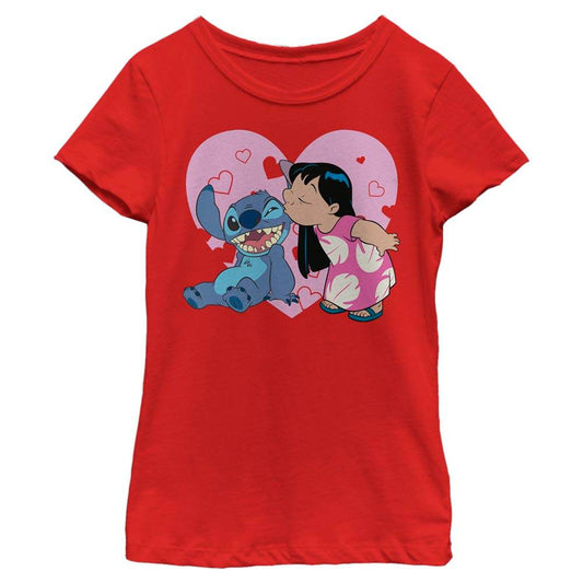 Girl's Disney Lilo And Valentines Kisses T-Shirt - MARVEL PRODUCTS AND MORE