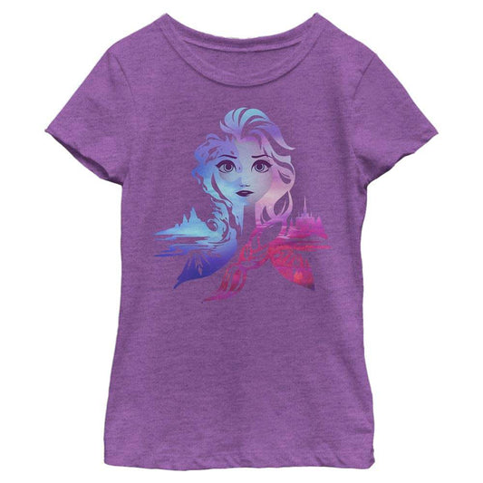 Girl's Disney Elsa Two Tone Gradient Portrait T-Shirt - MARVEL PRODUCTS AND MORE
