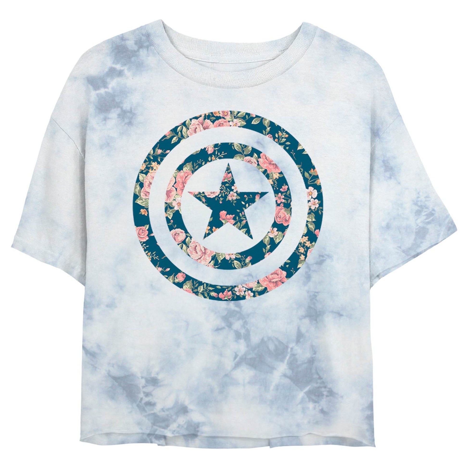 Junior's Marvel Captain Floral Bombard Tie-Dye T-Shirt - MARVEL PRODUCTS AND MORE