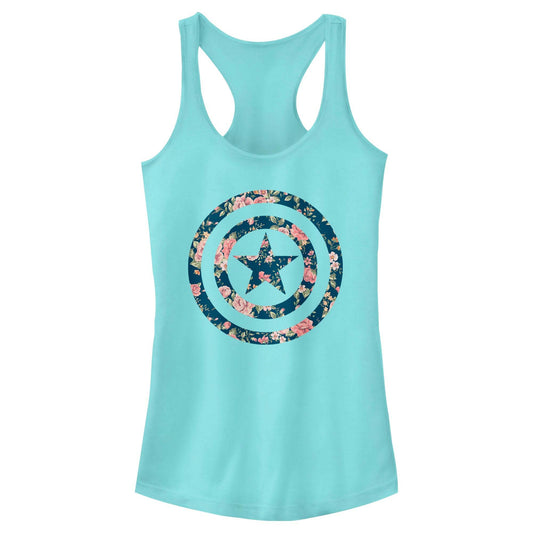 Junior's Marvel Captain Floral Tank Top - MARVEL PRODUCTS AND MORE