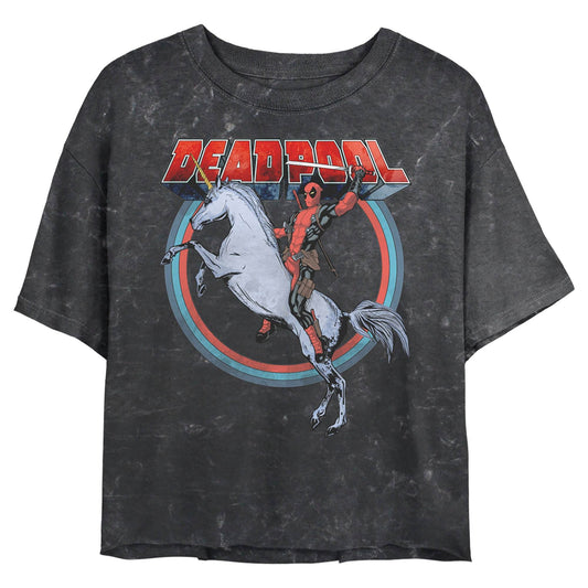Junior's Marvel Deadpool On Unicorn Mineral Wash Crop Top - MARVEL PRODUCTS AND MORE