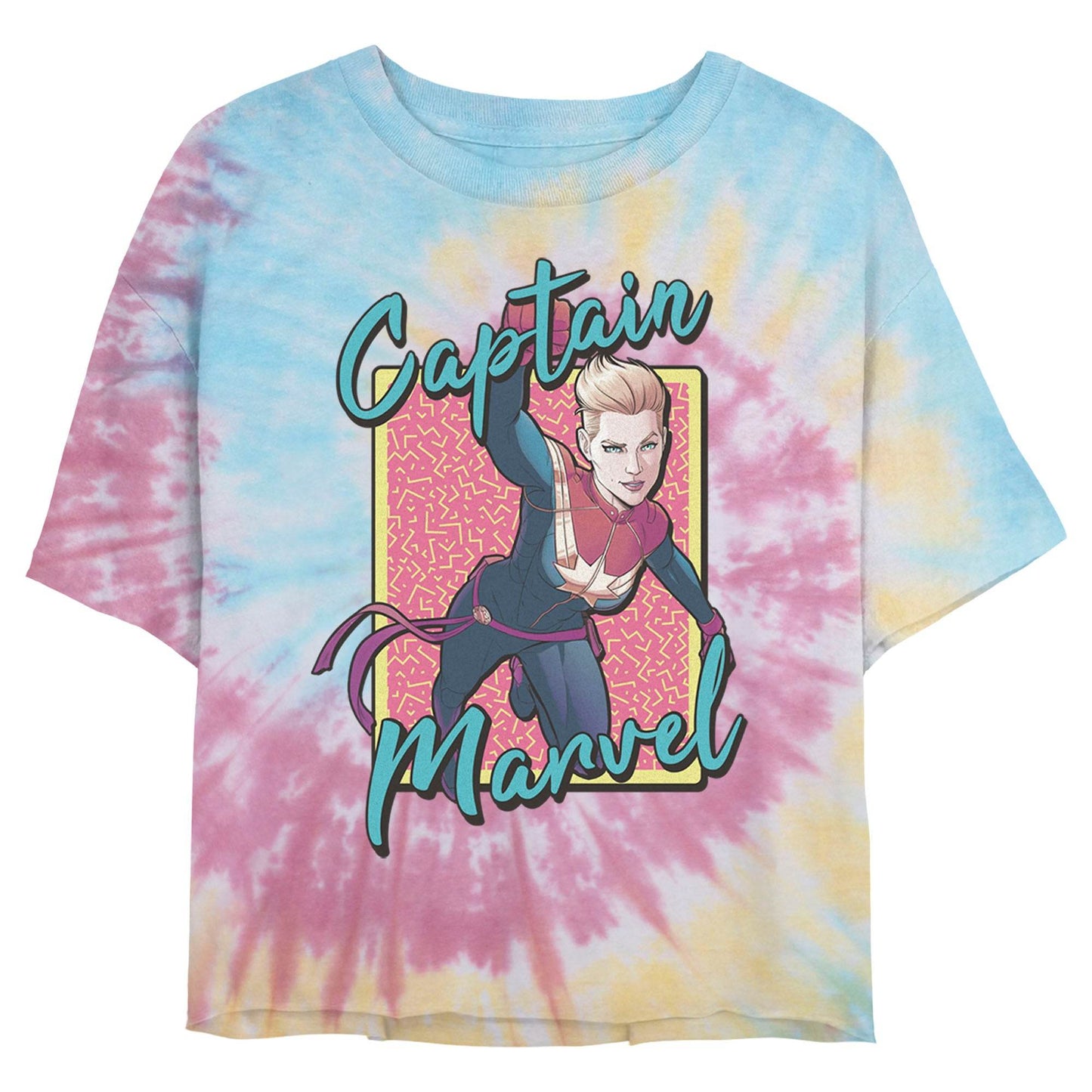 Junior's Marvel 90s Captain Marvel Tie-Dye Swirl T-Shirt - MARVEL PRODUCTS AND MORE