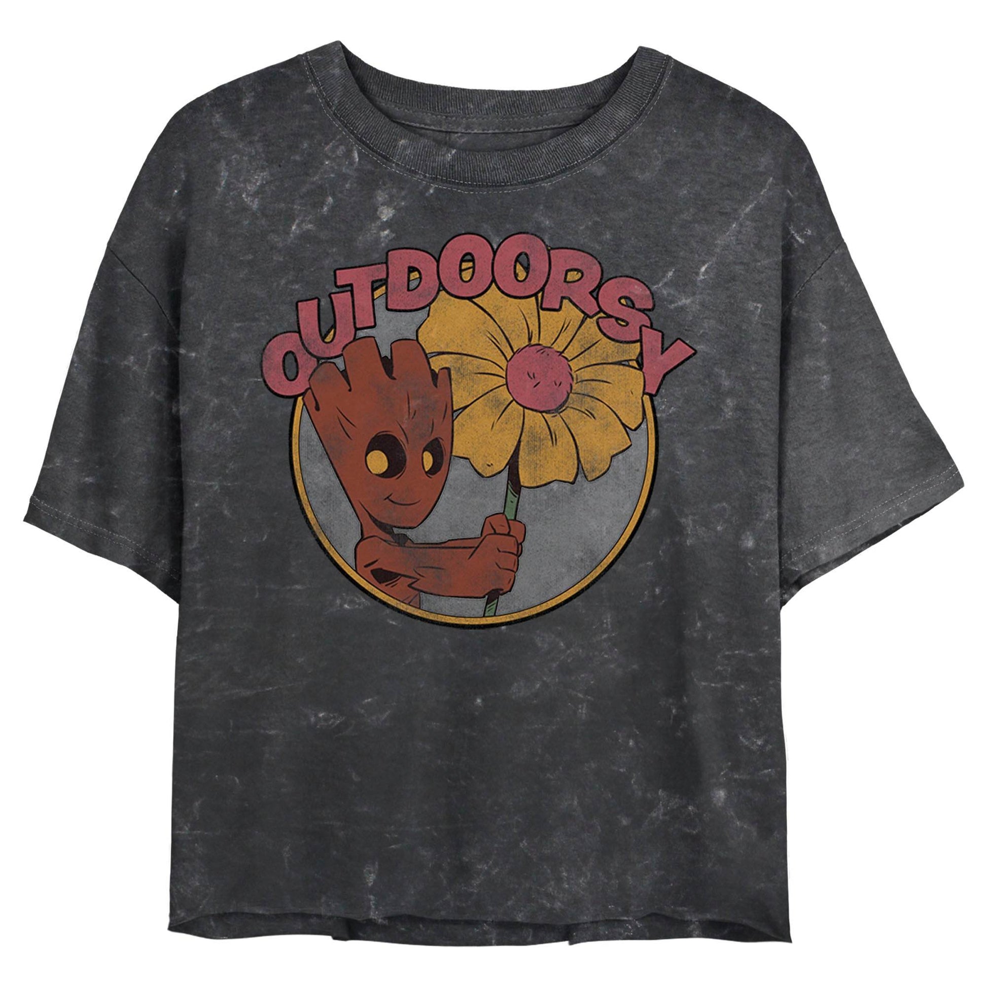 Junior's Marvel Outdoorsy Groot Mineral Wash Crop Top - MARVEL PRODUCTS AND MORE