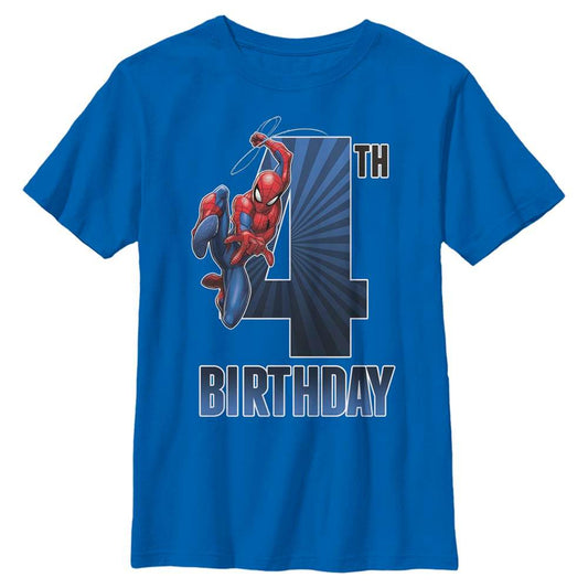 Boy's Marvel Spider-Man Swinging 4th Birthday T-Shirt - MARVEL PRODUCTS AND MORE