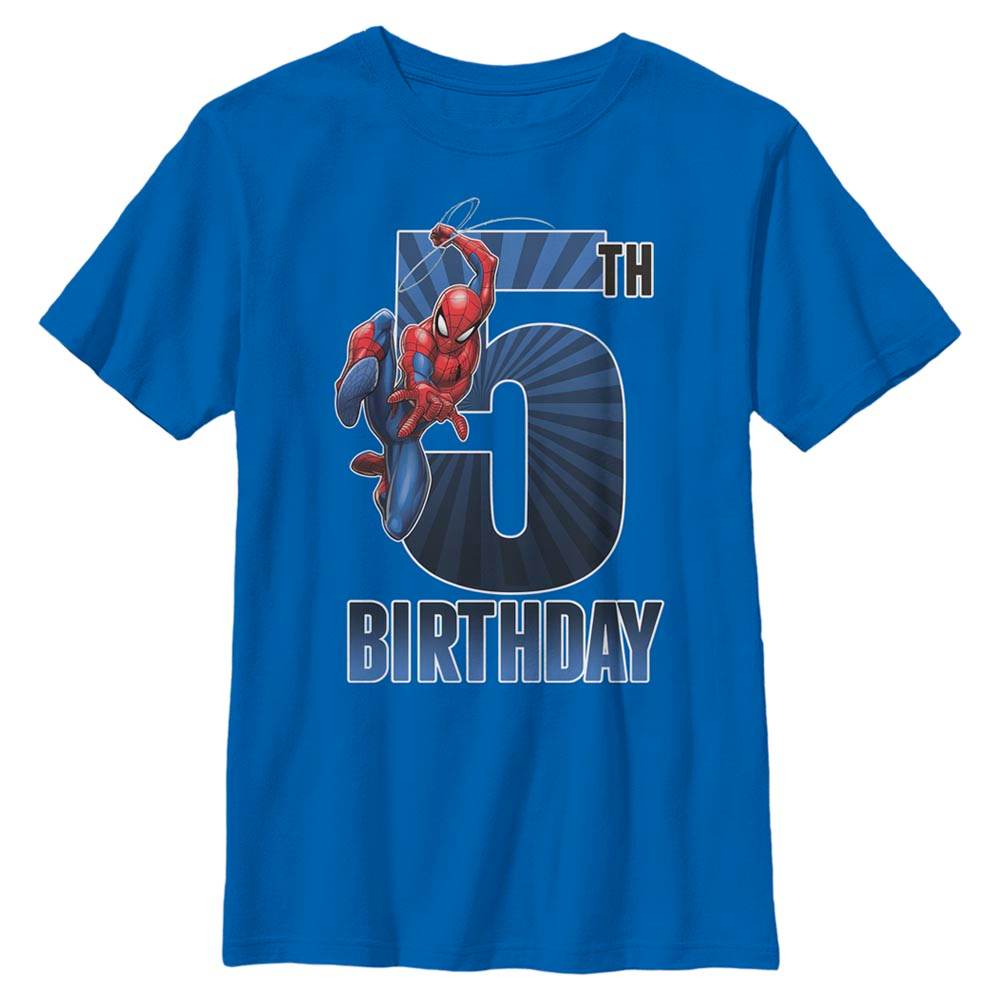 Boy's Marvel Spider-Man Swinging 5th Birthday T-Shirt - MARVEL PRODUCTS AND MORE