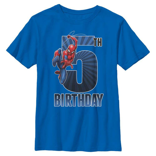 Boy's Marvel Spider-Man Swinging 5th Birthday T-Shirt - MARVEL PRODUCTS AND MORE