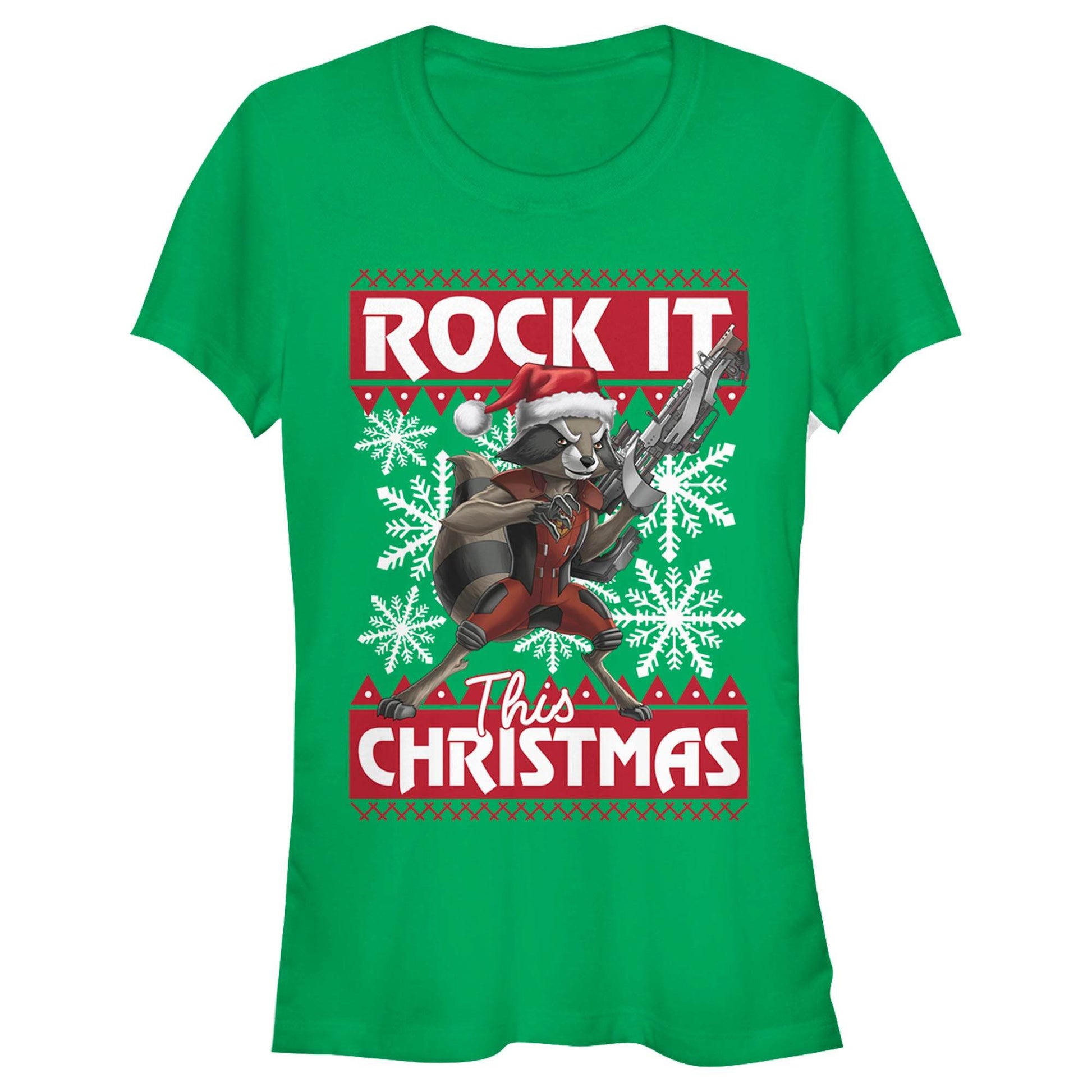 Junior's Marvel Rocket Xmas T-Shirt - MARVEL PRODUCTS AND MORE