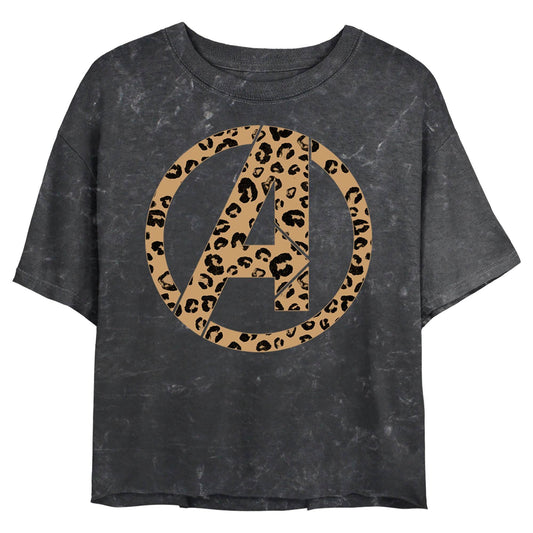 Junior's Marvel Avengers Logo Leopard Fill Mineral Wash Crop Top - MARVEL PRODUCTS AND MORE