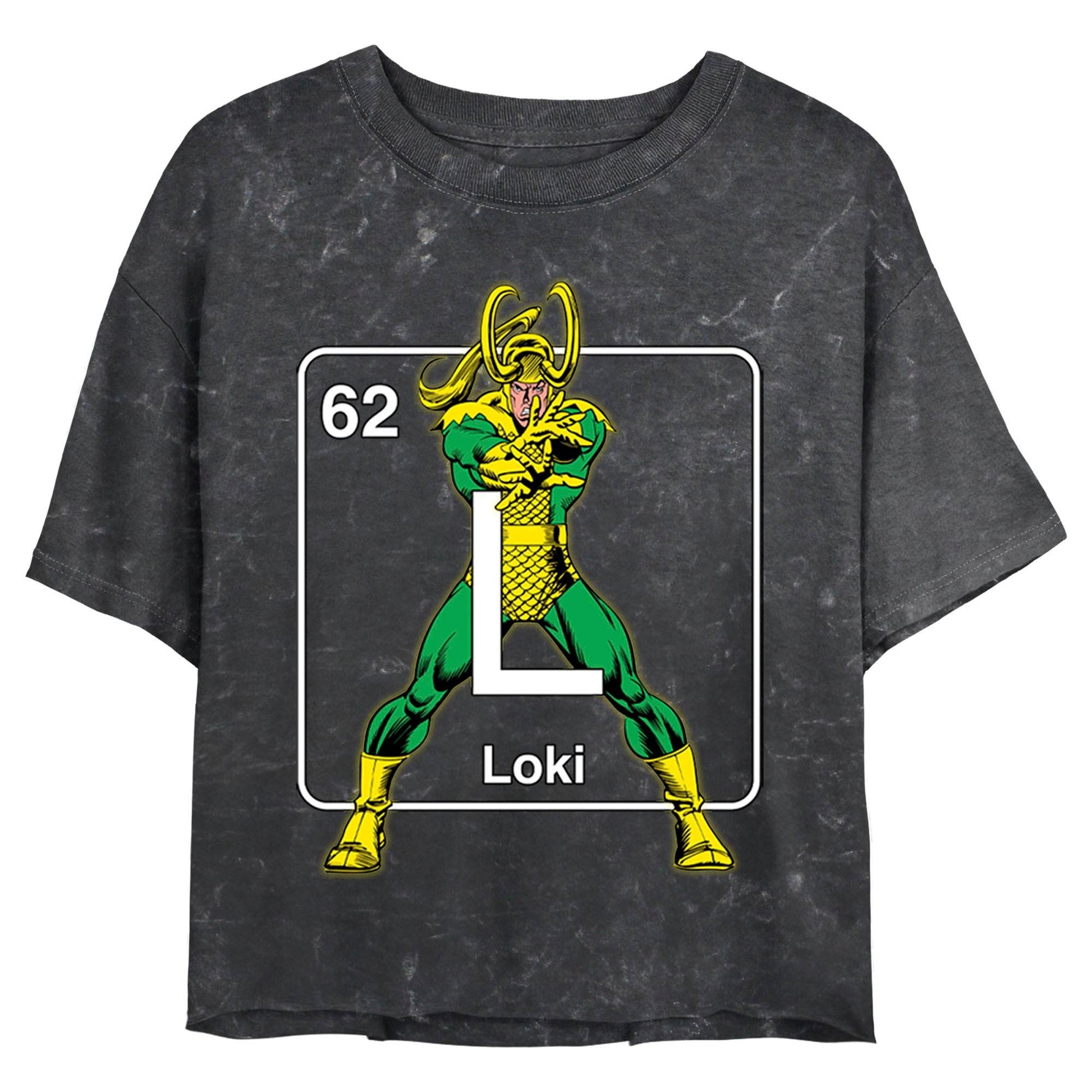 Junior's Marvel Periodic Loki Mineral Wash Crop Top - MARVEL PRODUCTS AND MORE