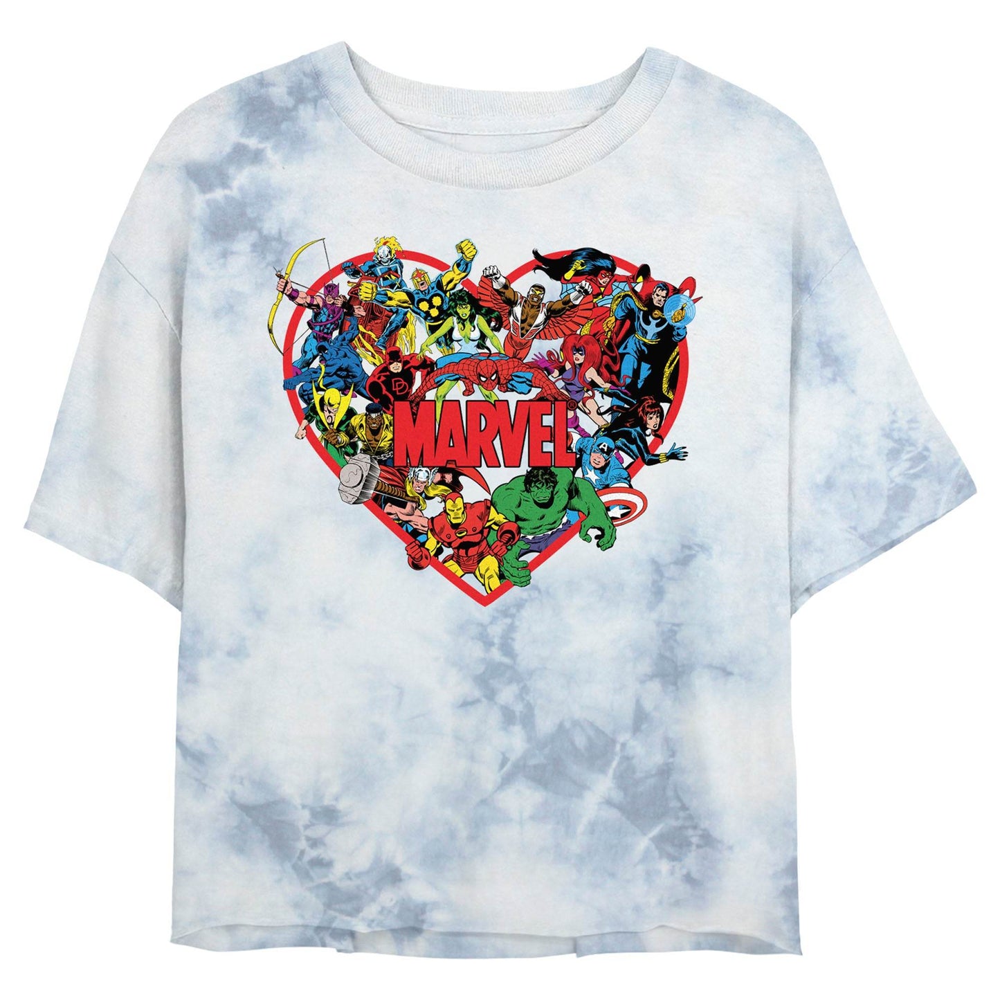 Junior's Marvel Marvel Hero Heart Bombard Tie-Dye T-Shirt - MARVEL PRODUCTS AND MORE