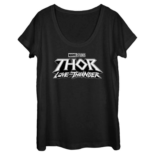 Women's Marvel Black Logo Scoop Neck T-Shirt - MARVEL PRODUCTS AND MORE