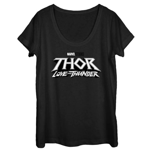 Women's Marvel White Logo Scoop Neck T-Shirt - MARVEL PRODUCTS AND MORE