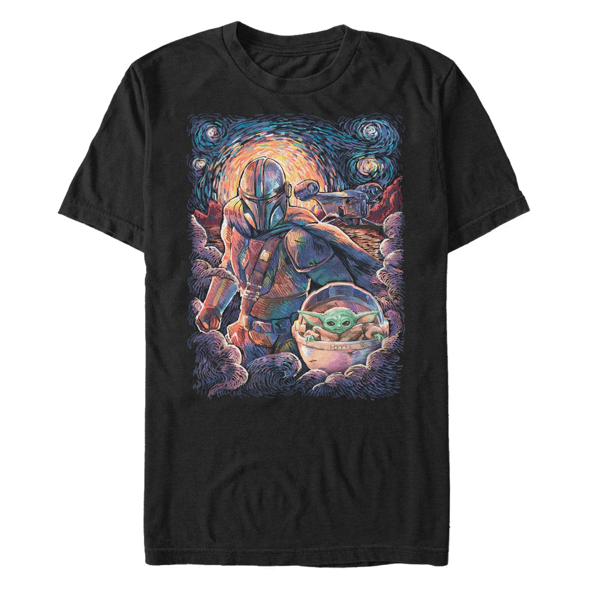 Men's Star Wars Mando Child Razor Painty Stars T-Shirt - MARVEL PRODUCTS AND MORE