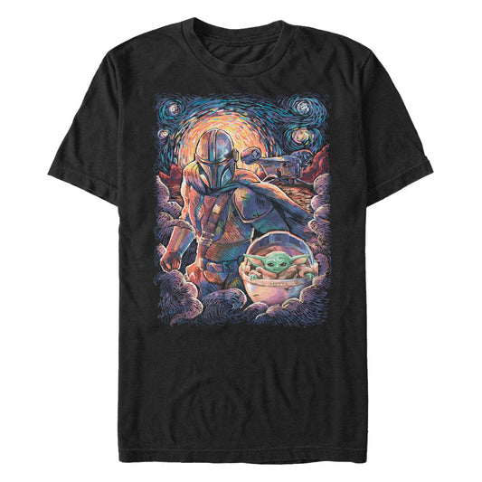 Men's Star Wars Mando Child Razor Painty Stars T-Shirt - MARVEL PRODUCTS AND MORE